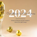 Composite of 2024 countdown to new year, dress to impress and get ready to dance the night away text Royalty Free Stock Photo