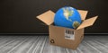 Composite 3d image of computer graphic image of globe in cardboard box Royalty Free Stock Photo