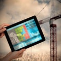 Composite 3d image of hands holding digital tablet against white background Royalty Free Stock Photo