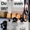 Composite of do you even lift, gym details, contact name, address text over gymnastics equipment Royalty Free Stock Photo