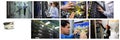 Composite of eight images with processors and technicians in tech room maintaining computer servers
