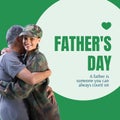 Composite of father's day text and biracial military daughter embracing senior father, copy space Royalty Free Stock Photo