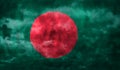 Composite of Flag of Bangladesh and rain clouds. Symbolizing heavy rains, storms, typhoons and other bad weather in the country.