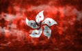 Composite of Flag of Hong Kong and rain clouds. Symbolizing heavy rains, storms, typhoons and other bad weather in the country.