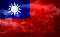 Composite of Flag of Taiwan and rain clouds. Symbolizing heavy rains, storms, typhoons and other bad weather in the country.