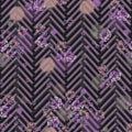 Hand drawn purple roses and stripes on dark gray background