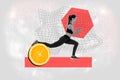 Composite graphics collage image of girl athlete do exercise stretching squat pilates yoga warm up orange citrus