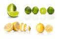 Composite with Green lime and yellow lemon isolated Royalty Free Stock Photo