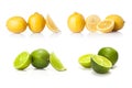 Composite with Green lime and yellow lemon isolated Royalty Free Stock Photo