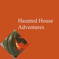Composite of haunted house adventures text and halloween pumpkin on orange background