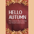 Composite of hello autumn text over autumn leaves on brown background