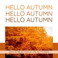 Composite of hello autumn text over autumn trees