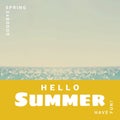 Composite of hello summer and have fun text and scenic view of sea and horizon against clear sky