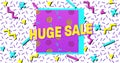 Composite of huge sale text over retro vibrant pattern background