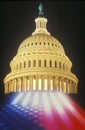 Composite of an illuminated American Flag and United States Capitol Building, Washington, D.C. Royalty Free Stock Photo