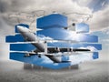 Composite image of airplane on abstract screen Royalty Free Stock Photo