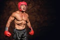 Composite image of angry boxer against black background Royalty Free Stock Photo