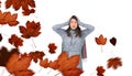 Composite image of anxious pretty brunette wearing winter clothes posing