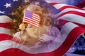 Composite image of army man hugging daughter with american flag Royalty Free Stock Photo