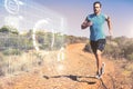 Composite image of athletic man jogging on country trail