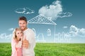 Composite image of attractive couple showing thumbs up to camera Royalty Free Stock Photo