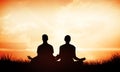 Composite image of attractive couple in white meditating in lotus pose Royalty Free Stock Photo