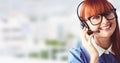 Composite image of attractive hipster woman with headset Royalty Free Stock Photo