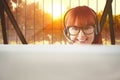 Composite image of attractive hipster woman with headset Royalty Free Stock Photo