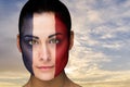 Composite image of beautiful brunette in france facepaint Royalty Free Stock Photo