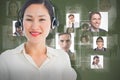 Composite image of beautiful smiling female executive with headset Royalty Free Stock Photo