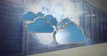 Composite image of blue cloud shapes over white background 3d Royalty Free Stock Photo