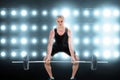 Composite image of bodybuilder lifting heavy barbell weights Royalty Free Stock Photo