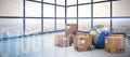 Composite image of composite image of boxes with globe Royalty Free Stock Photo