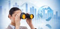 Composite image of brunette businesswoman looking through binoculars Royalty Free Stock Photo