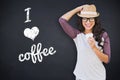 Composite image of brunette with disposable cup Royalty Free Stock Photo