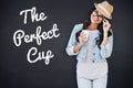 Composite image of brunette with disposable cup Royalty Free Stock Photo