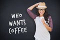 Composite image of brunette with disposable cup Royalty Free Stock Photo