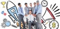 Composite image of business people supporting their colleague in wheelchair