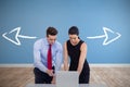 Composite image of business people using laptop against white background Royalty Free Stock Photo