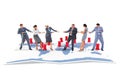 Composite image of business team pulling the rope Royalty Free Stock Photo