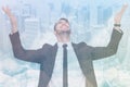 Composite image of businessman cheering with hands raised Royalty Free Stock Photo