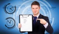 Composite image of businessman with customer service report Royalty Free Stock Photo