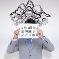 Composite image of businessman holding blank sign in front of his head Royalty Free Stock Photo