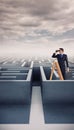 Composite image of businessman looking on a ladder Royalty Free Stock Photo