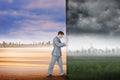 Composite image of businessman pushing away scene Royalty Free Stock Photo