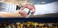 Composite image of businessman and robot shaking hands 3d Royalty Free Stock Photo