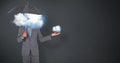 Composite image of businessman standing under umbrella Royalty Free Stock Photo