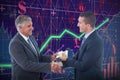 Composite image of businessmen shaking hands and exchanging money Royalty Free Stock Photo