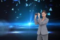 Composite image of businesswoman with binoculars Royalty Free Stock Photo