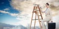 Composite image of businesswoman climbing career ladder with briefcase and looking at camera Royalty Free Stock Photo